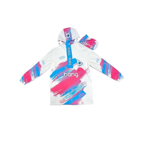 Bang Energy Windbreaker Reflective Rain jacket Hoodie Pullover Womens Small Neon - Picture 2 of 7